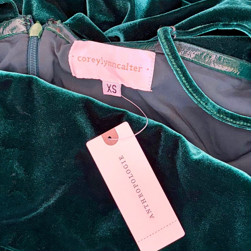NWT!! Anthropologie COREY LYNN CALTER Green‎ Velvet Wide Leg Jumpsuit X-Small - Picture 12 of 15